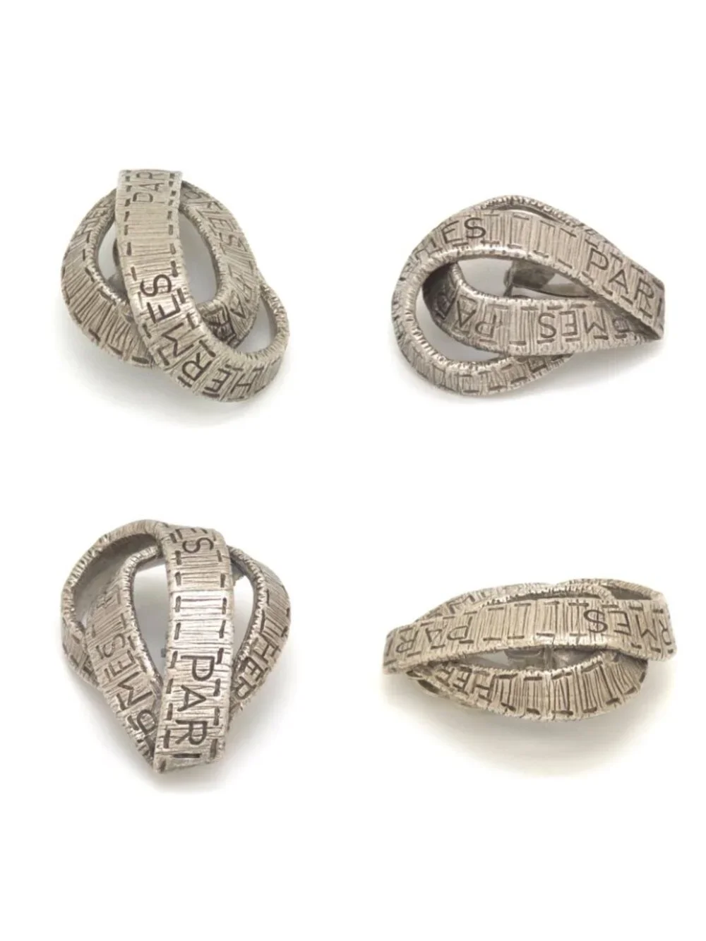 Hermes Logo Ribbon Motif Earrings Clip on Silver